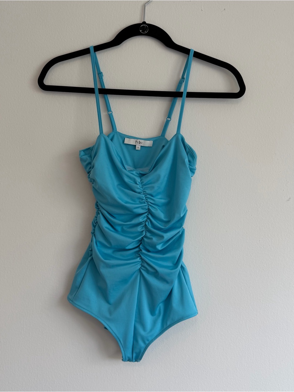tibi Blue Ruched One-Piece Bodysuit